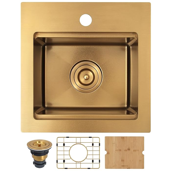 Buy MONSINTA Gold Bar Sink, DropIn Bar Sink, 15" x 15" Small Single
