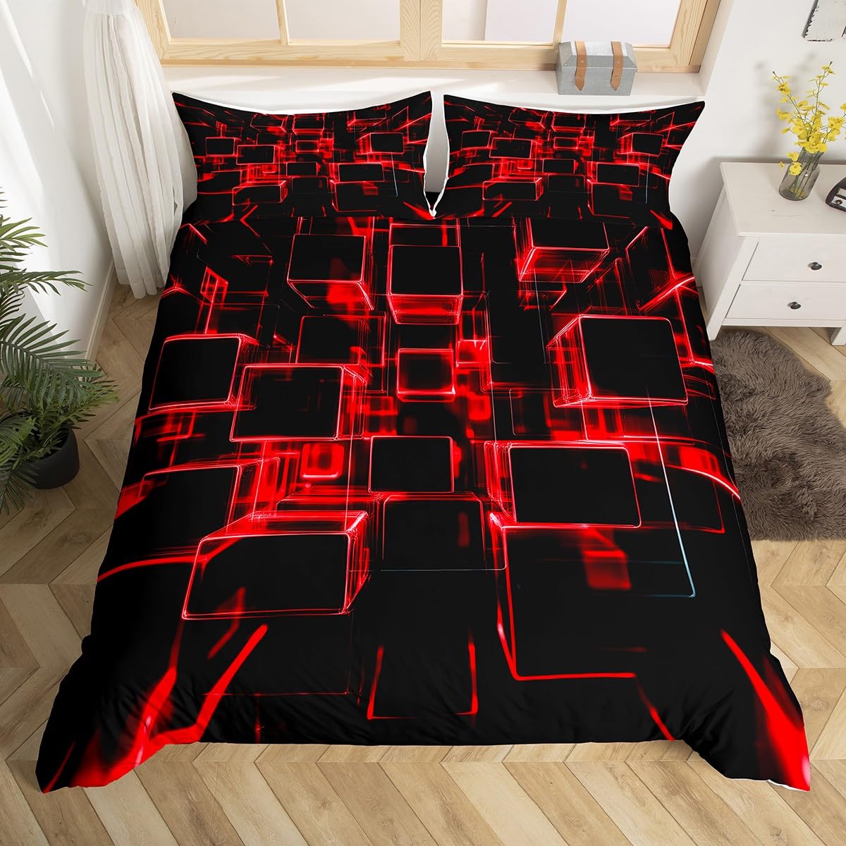 Homewish Fire Red And Black Kids Duvet Cover King