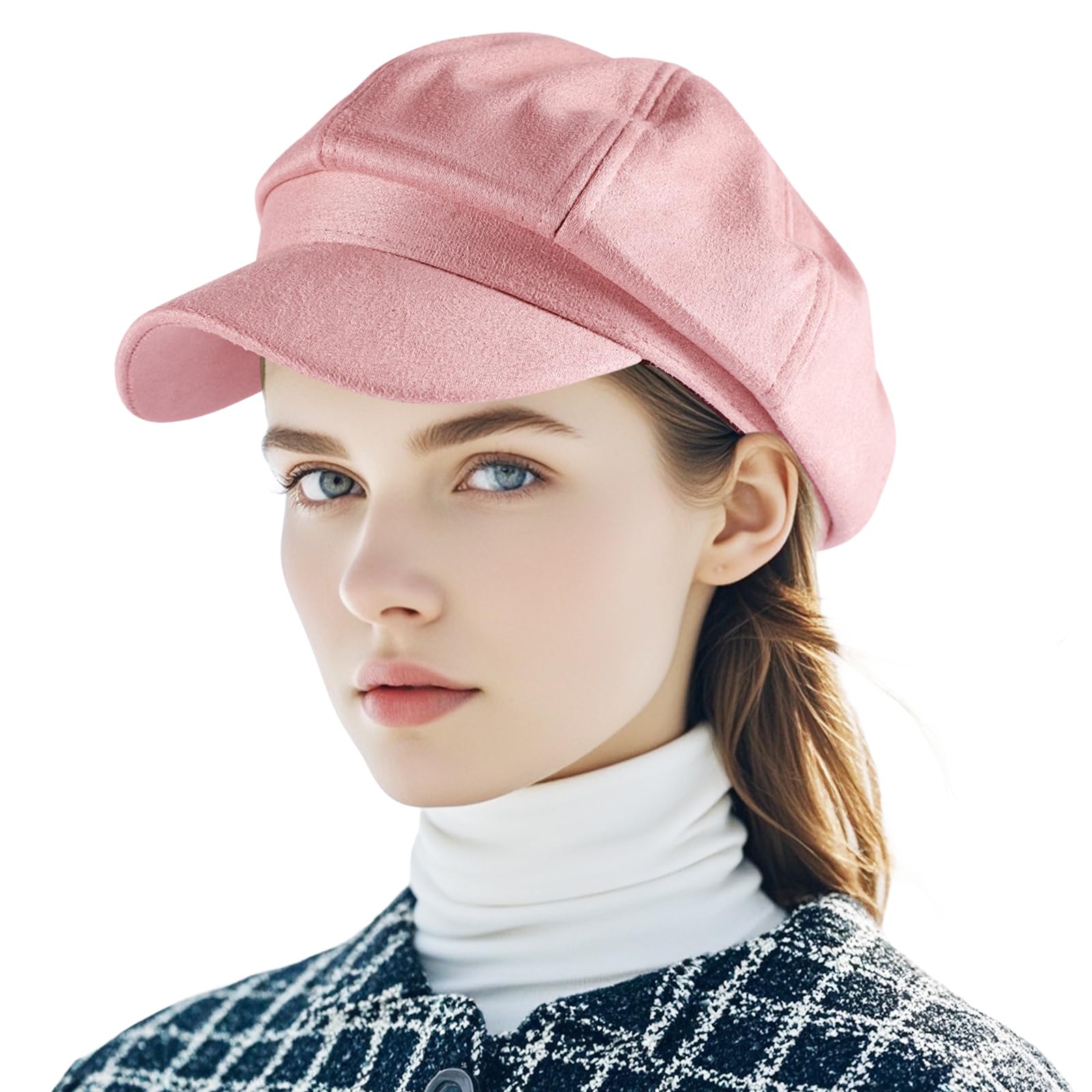 Yoolhamy Newsboy Hat for Women Vintage Classic Octagonal Cabbie Caps Adjustable Fashion Sun Protection Visor Hats (US, Alpha, One Size, Pink)