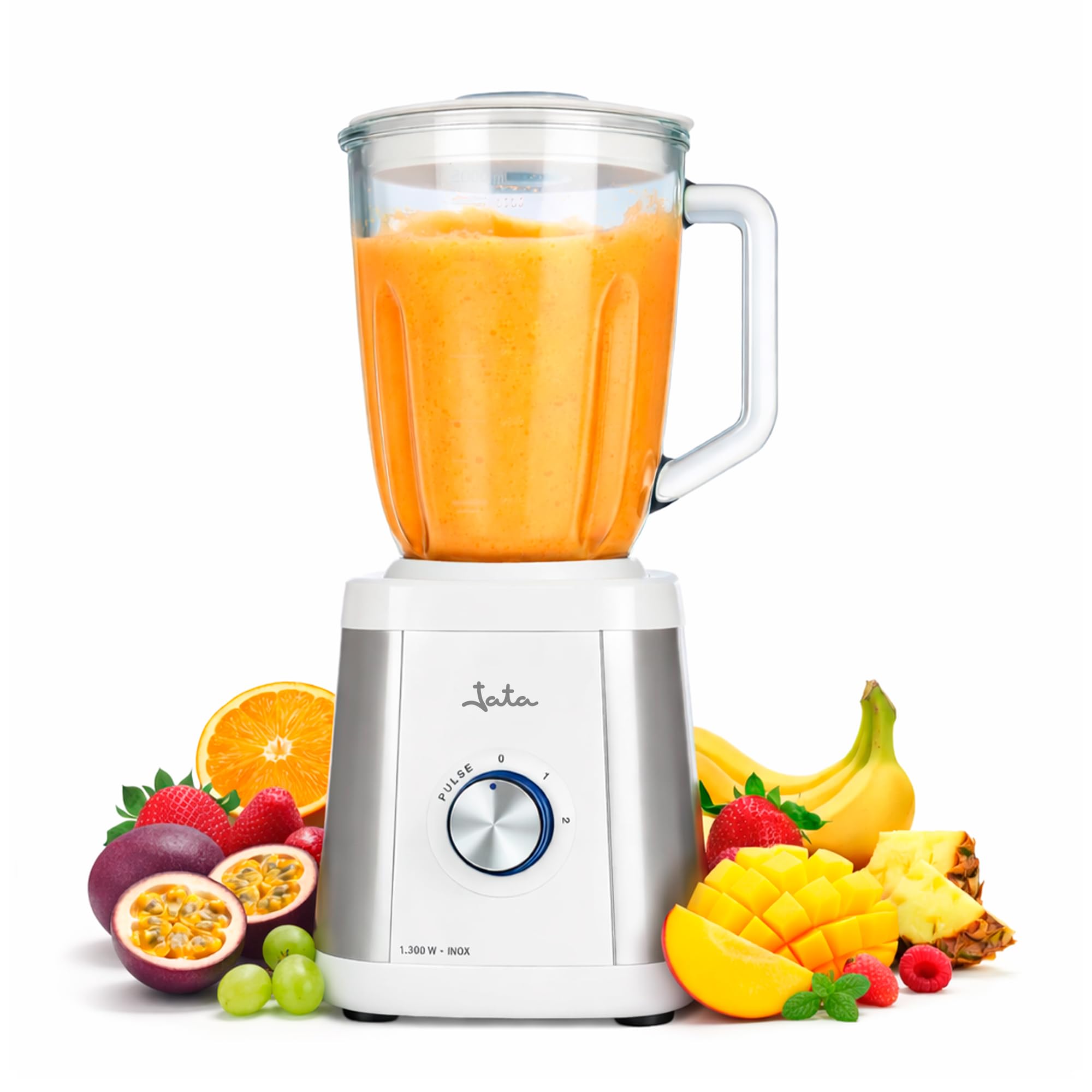 Jata BT797 Batidora de Vaso 1300 W, Capacidad 1,5 L, Cuchilla Dentada de Acero Inox, Cuerpo de Acero Inoxidable, 2 Velocidades + Pulse, Pica hielo