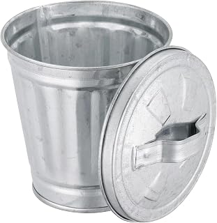 Mini Galvanized Trash Can with Lid, Mini Wastebasket Small Metal Buckets with Lids Mini Tabletop Metal Rubbish Bin Flower Pot Pen Holde Trash, Wastebaskets, 3.74", Silver