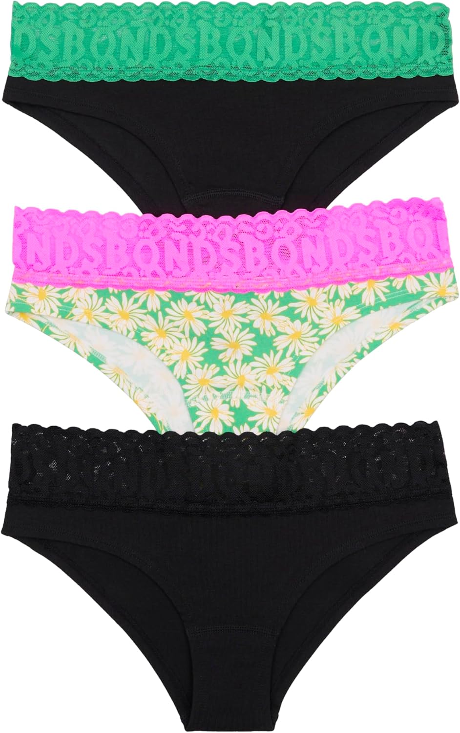 Bonds womens Underwear Pack, Lace-top Icons Cheeky Panties for Women, Stretchy Cotton-blend Underwear, 3-pack