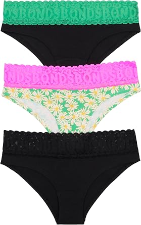 Bonds Womens Underwear Pack, Lace-top Icons Cheeky Panties for Women, Stretchy Cotton-blend Underwear, 3-pack