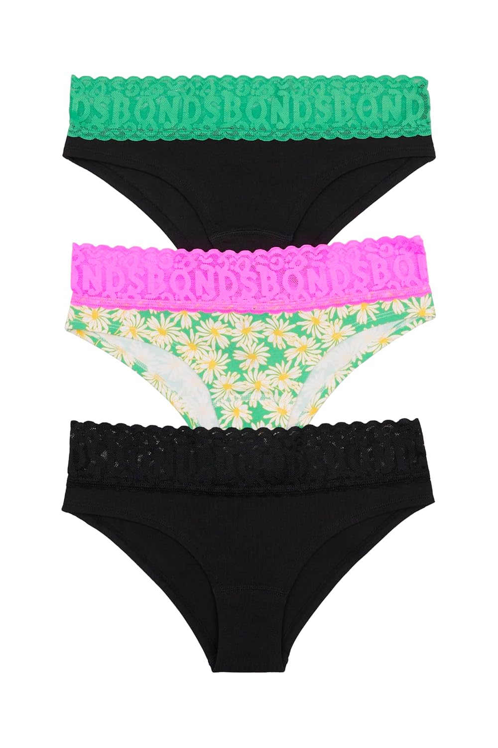 Bonds womens Underwear Pack Lace-top Icons Cheeky Panties for Women Stretchy Cotton-blend Underwear 3-pack