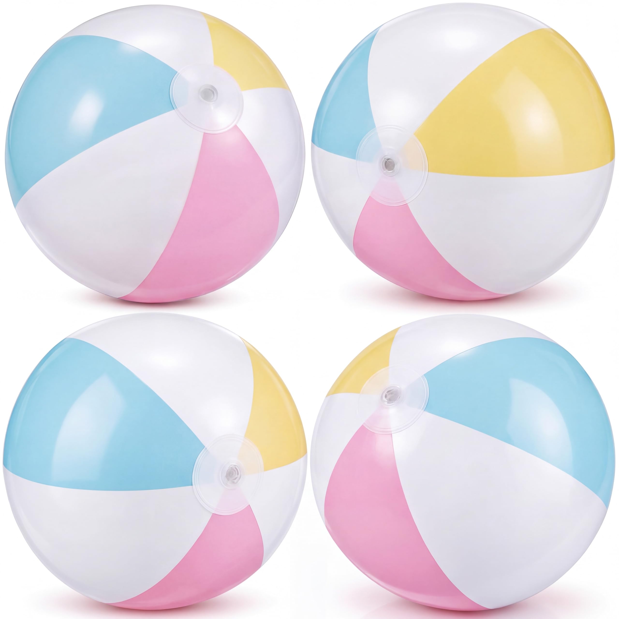 MiniInflat 4 Pack Pastel Beach Balls,Macaron Tri-Color White,16 Inch