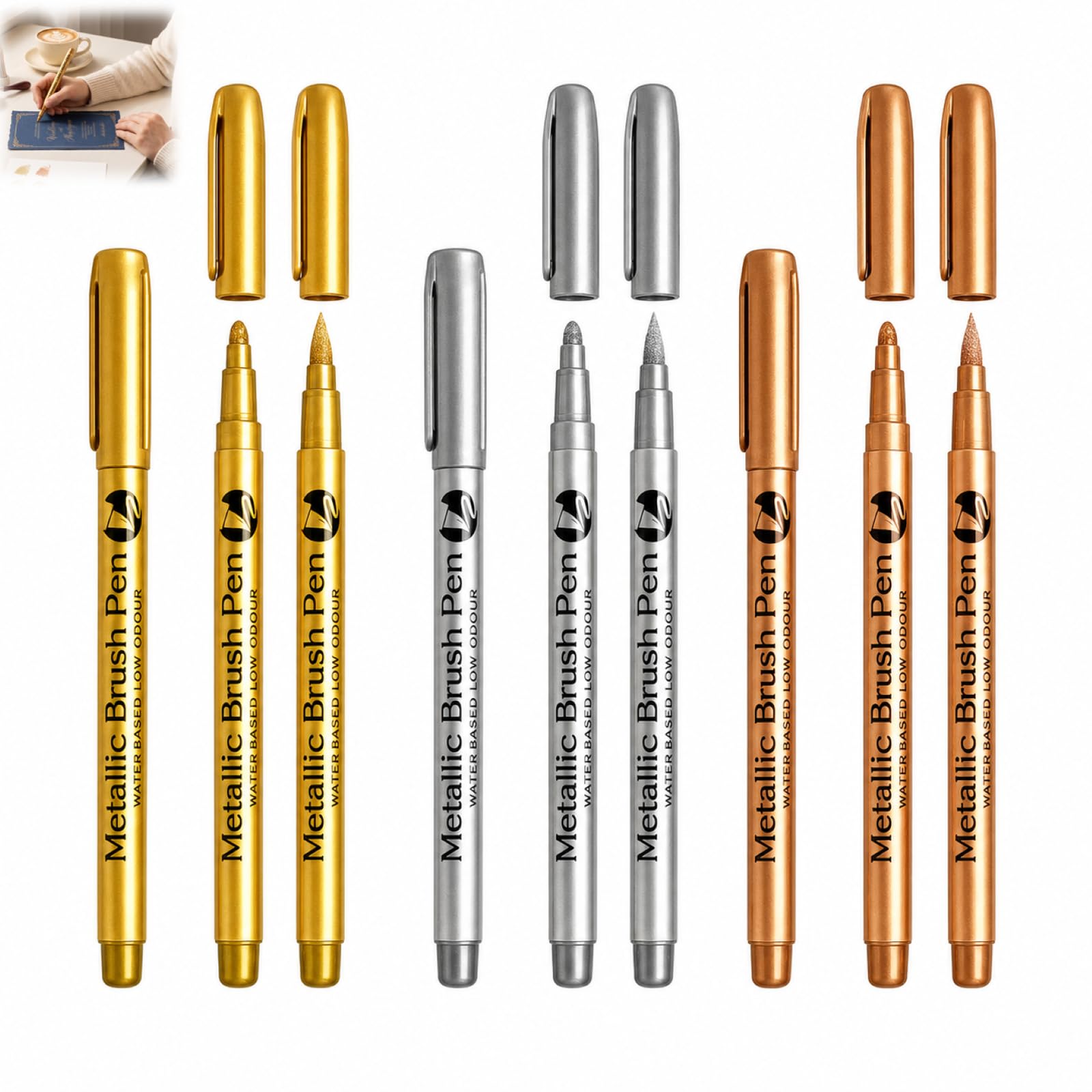 9 Wasserfeste Metallic Marker Stifte, Permanente Acrylmarker Metallic Stifte Set in Gold Silber Bronze, mit 6 Dicken und 3 Feinen Spitzen für Kartenschreiben, DIY Zeichnung, Album, Scrapbooking