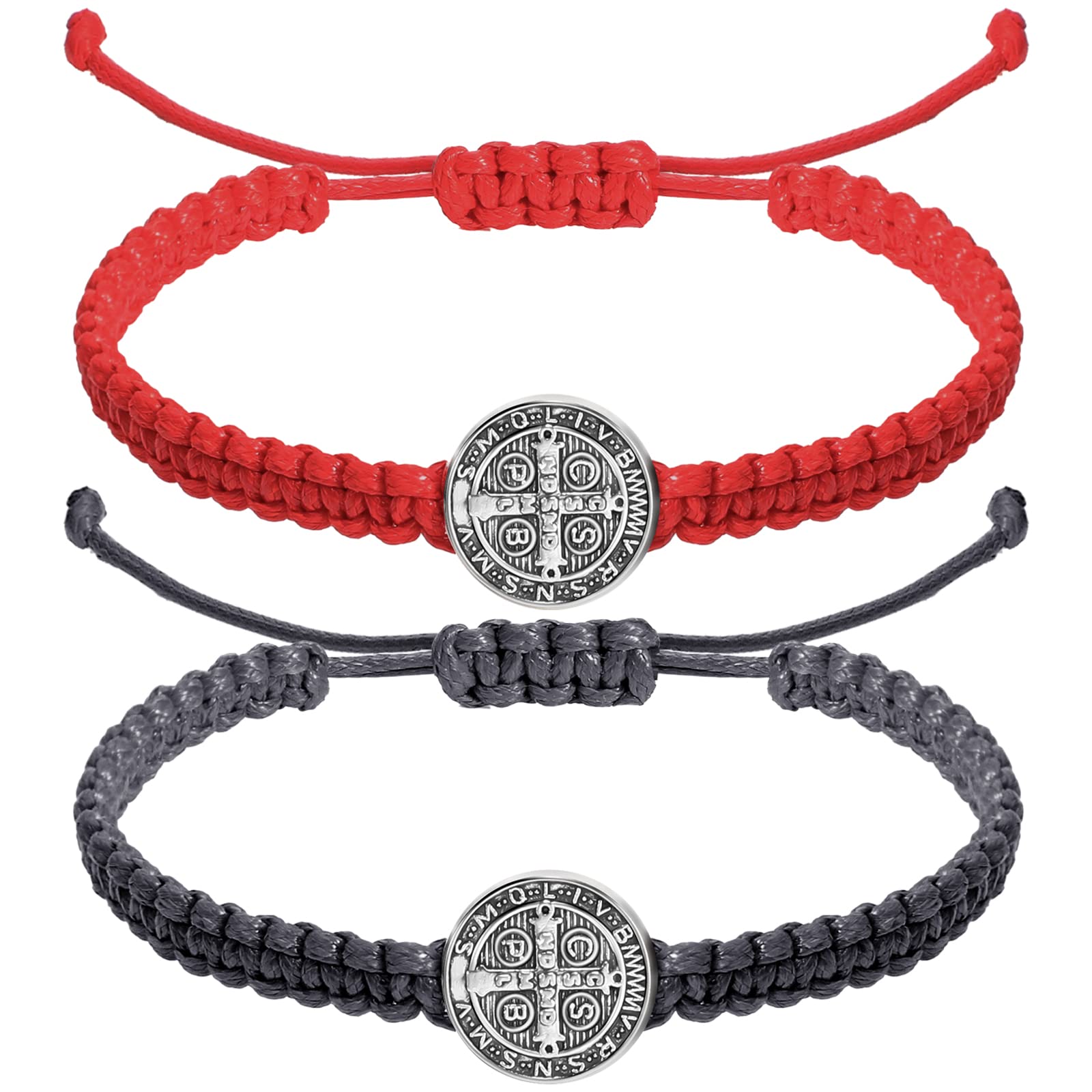 Fumete2 Pcs Catholic Bracelet Saint Benedict Medal Bracelet Adjustable String Bracelets Religious Gifts for Men Women Gifts