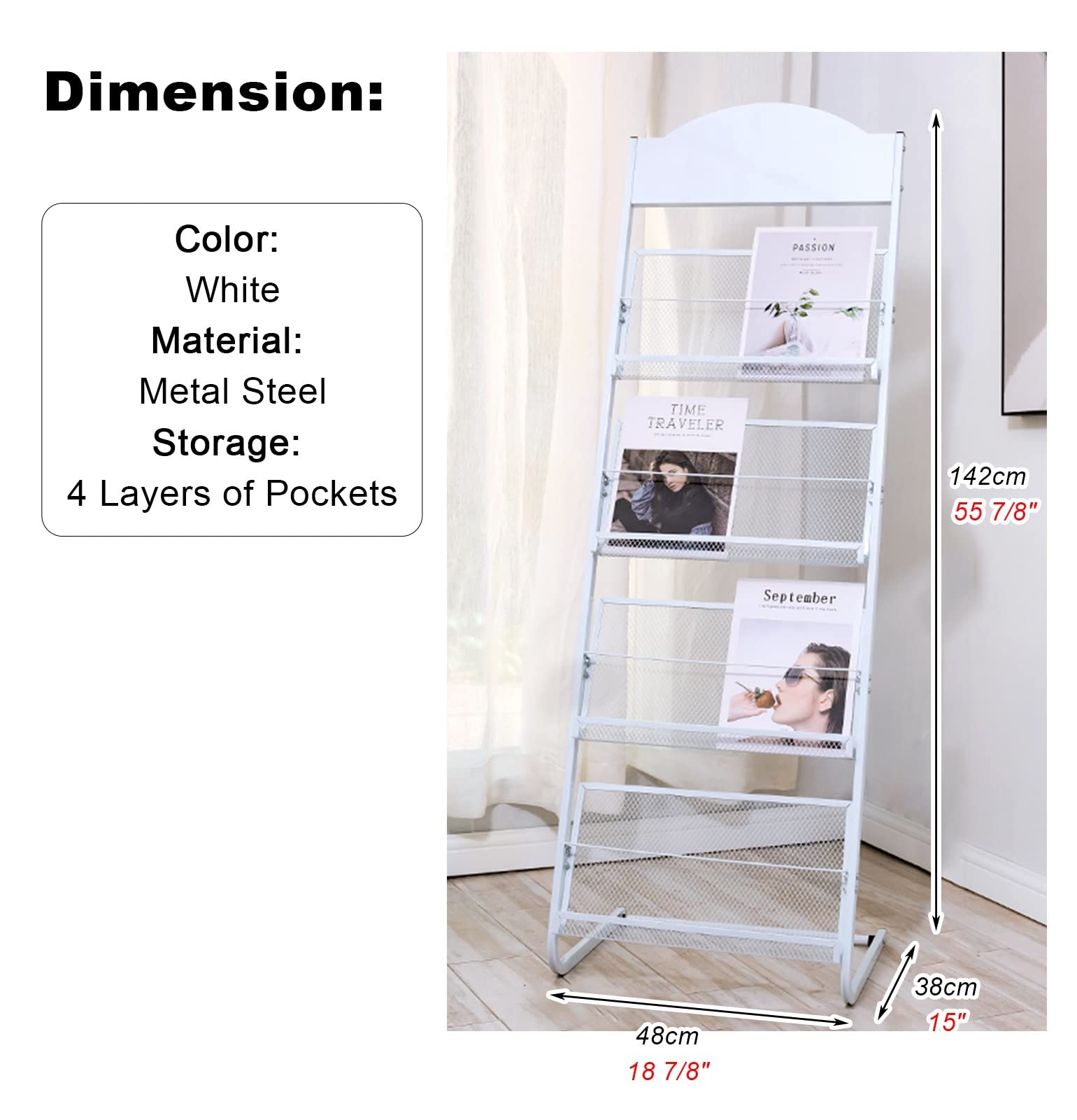 Revistero portátil para Oficina, revistero Independiente, Almacenamiento de folletos para estantes, para Sala de Espera, Sala de Estar (Color: Blanco)