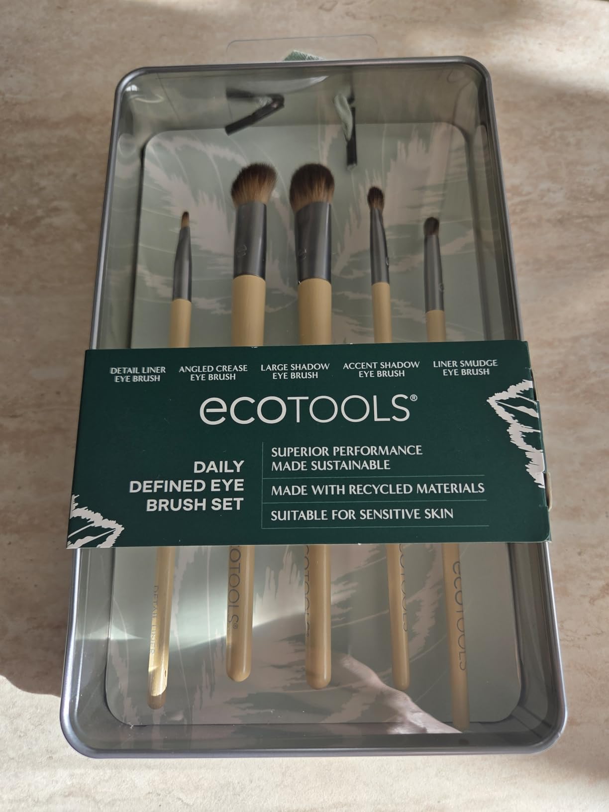EcoTools Daily Defined Eye Brush Kit, Makeup Brushes For Liquid, Powder, & Cream Eyeshadow & Eyeliner Application, Eco-Friendly Eye Brushes, Synthetic Hair, Cruelty Free, 5 Piece Set