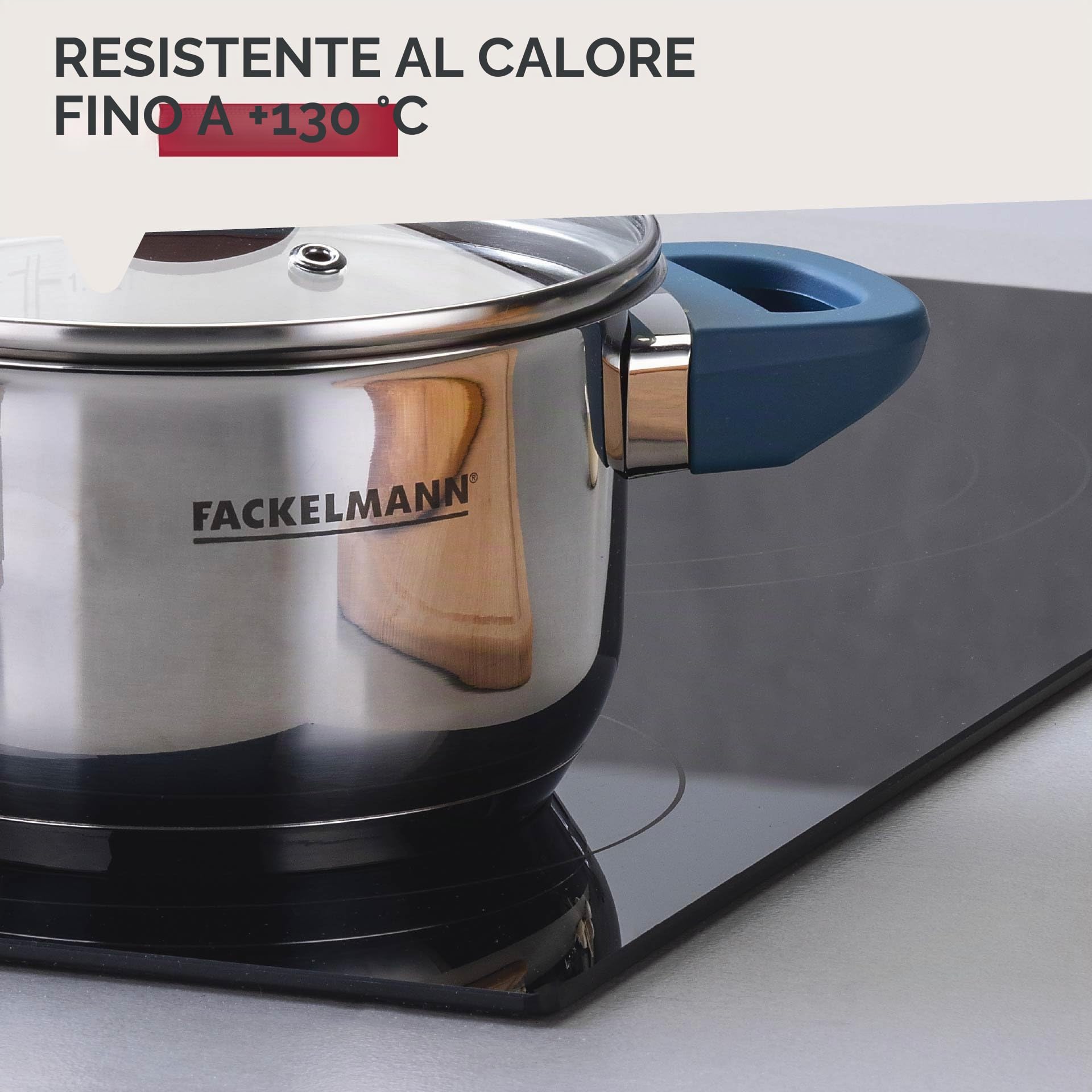 FACKELMANN Pentola Essential Ø 14 cm in acciaio inox, manici in bachelite blu scuro, fondo capsula a risparmio energetico, con coperchio in vetro, colore: blu