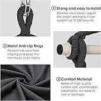 Vista 12 de Y- STOP Silla Hamaca Colgante Columpio de Cuerda, Máximo 500 Libras, 2 Cojines Incluidos, Silla Colgante Grande de Macramé con Bolsillo, Tejido