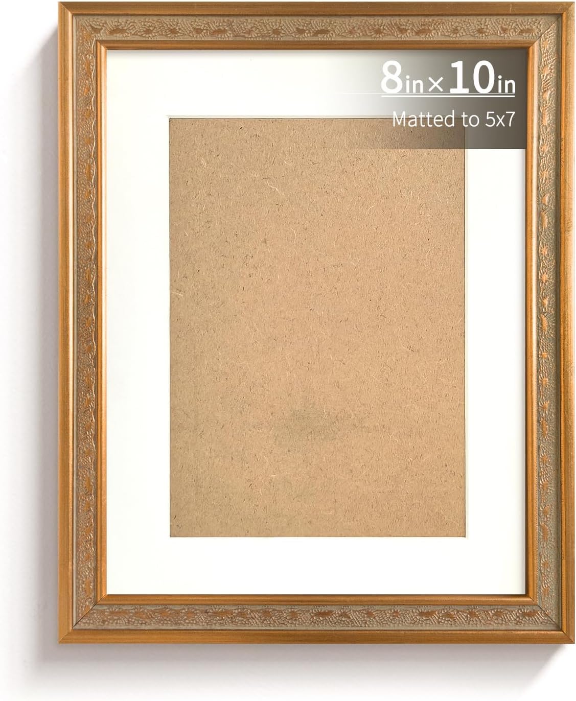 BWPFRAME 8x10 Silver Vintage Picture Frame with Mat for 5x7 Photo, Ornate Wood Wall Mount Frame for Home Decor