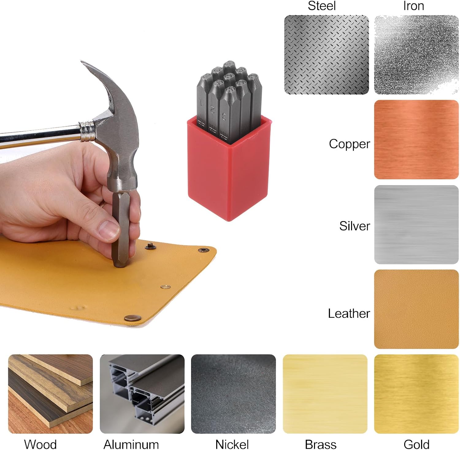 HARFINGTON 9pcs Number Stamp Set 3/32" 2.5mm Reverse Punch High Tool Steel 0-9 Punch Press Tools Metal Stamps Set Hammer Hand Punch for Metal Plastic Wood Leather Brass Stamping