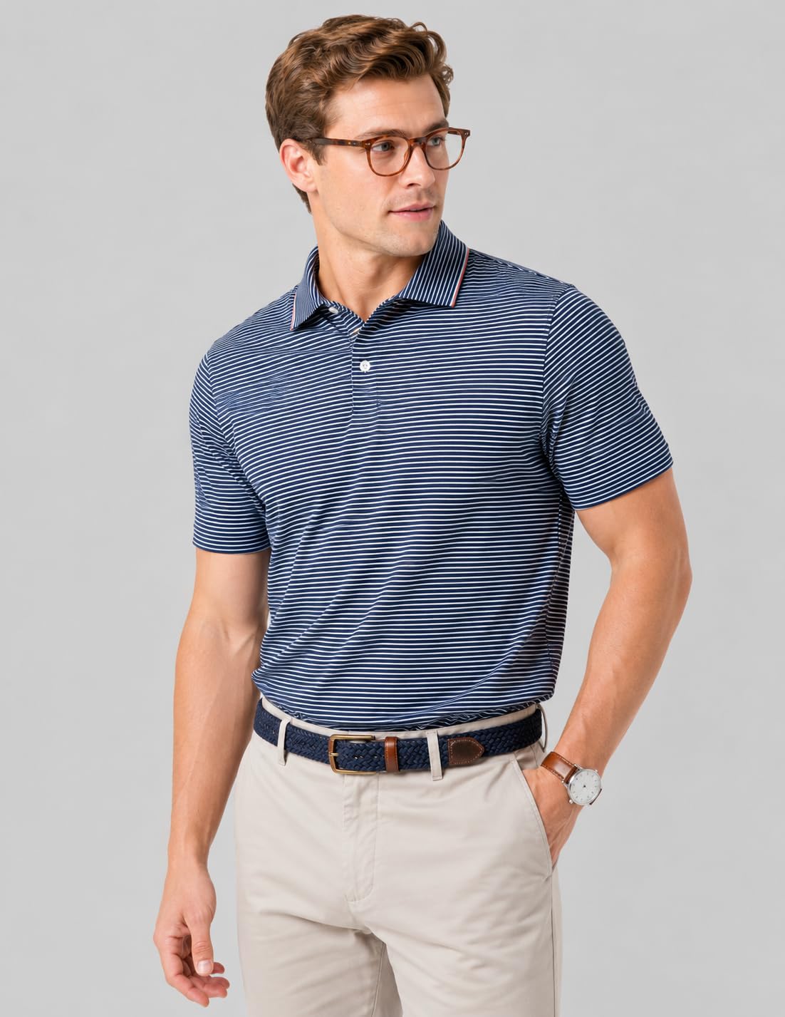 Lot de 3 t-Shirts de Golf pour Homme Performance Sport Manches Courtes Évacuation de l'humidité Dry Fit Golf Polo de Sport pour Homme