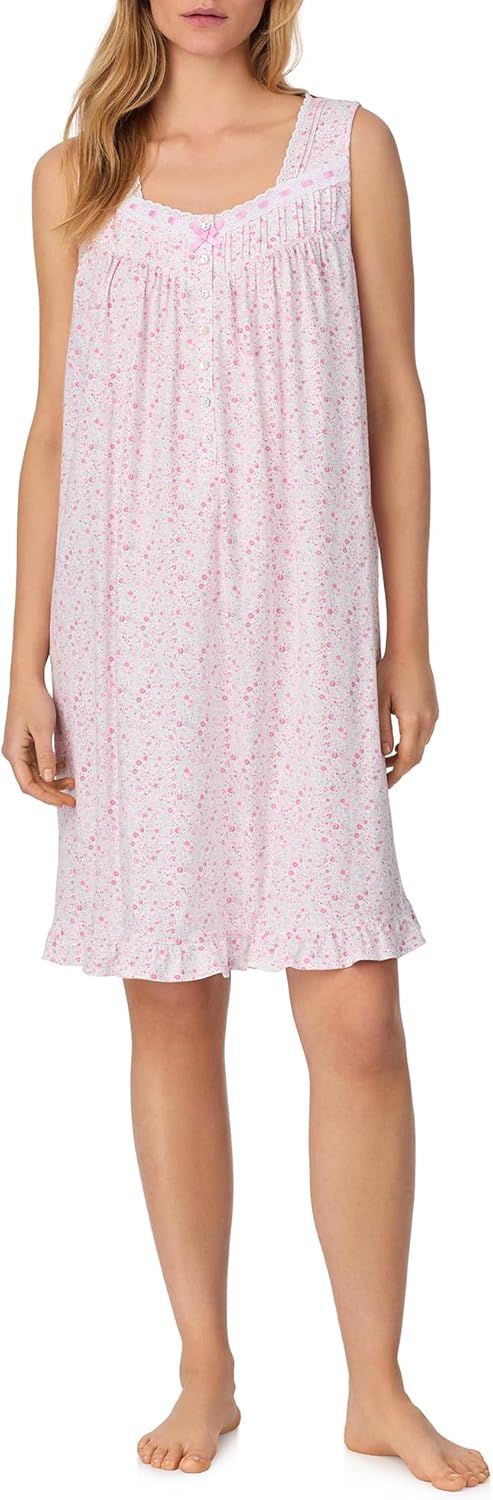 Eileen West Sleepwear & Loungewear for Women - Jersey Knit Collection - 100% Cotton Sleeveless Lightweight Short Nightgown