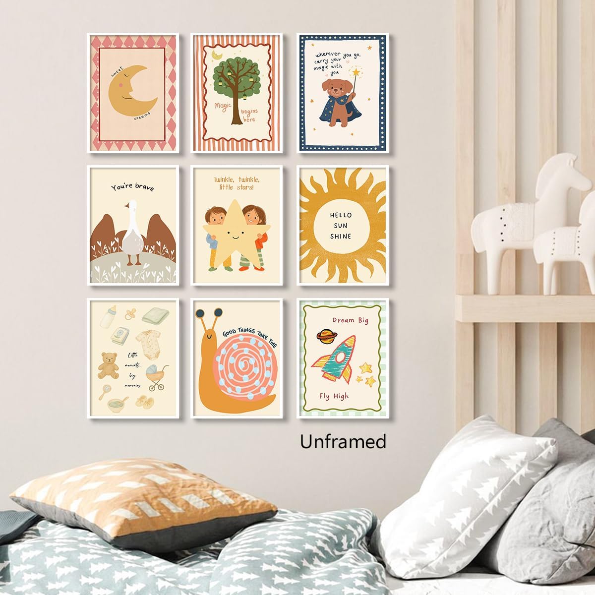 9pcs Nursery Canvas Wall Art, Inspirational Poster Cute Dog Goose Snail Picture, Kids Room Daily Positive Affirmations Wall Decor, Neutral Colorful Baby Playroom Bedroom Picture 8x12in Unframed image 3