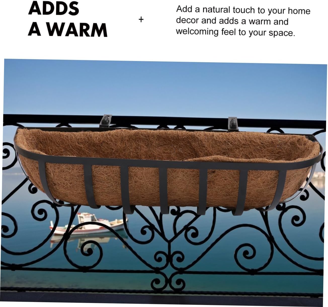 TIDTALEO Coconut Palm Hanging Flower Basket Wall-Mounted Iron Flowerpot 24-inch Semi-Circle Planter for Balcony and Outdoor Garden Sundries Container