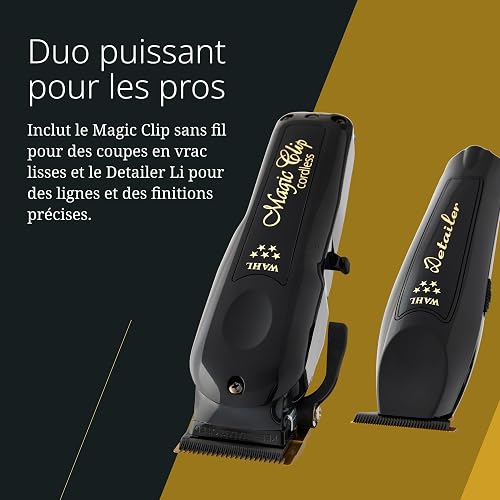 Wahl Cordless Barber Combo - Cordless Hair Clipper Combo - Black Magic Clip & Detailer Li - Titanium Knives, 100 Minutes Working Time - 3