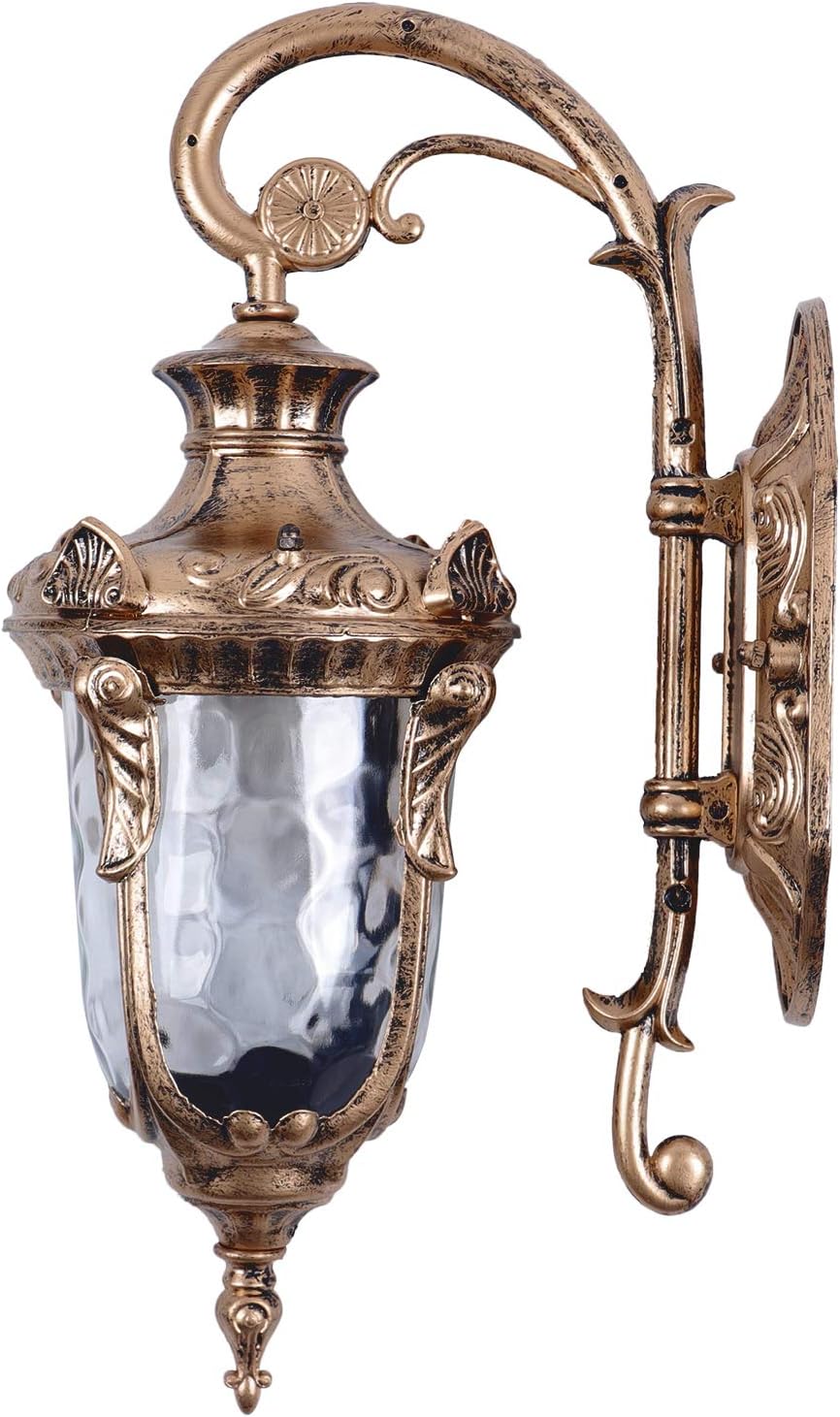 Antique Outdoor Wall Patio Light, 60W 110V Hammered Texture Glass Exterior Wall Lantern for Front Porch Patio Garage Weather Resistant Antique Not Included E26 Bulbs&Switch (Bronze, 20.5" H)