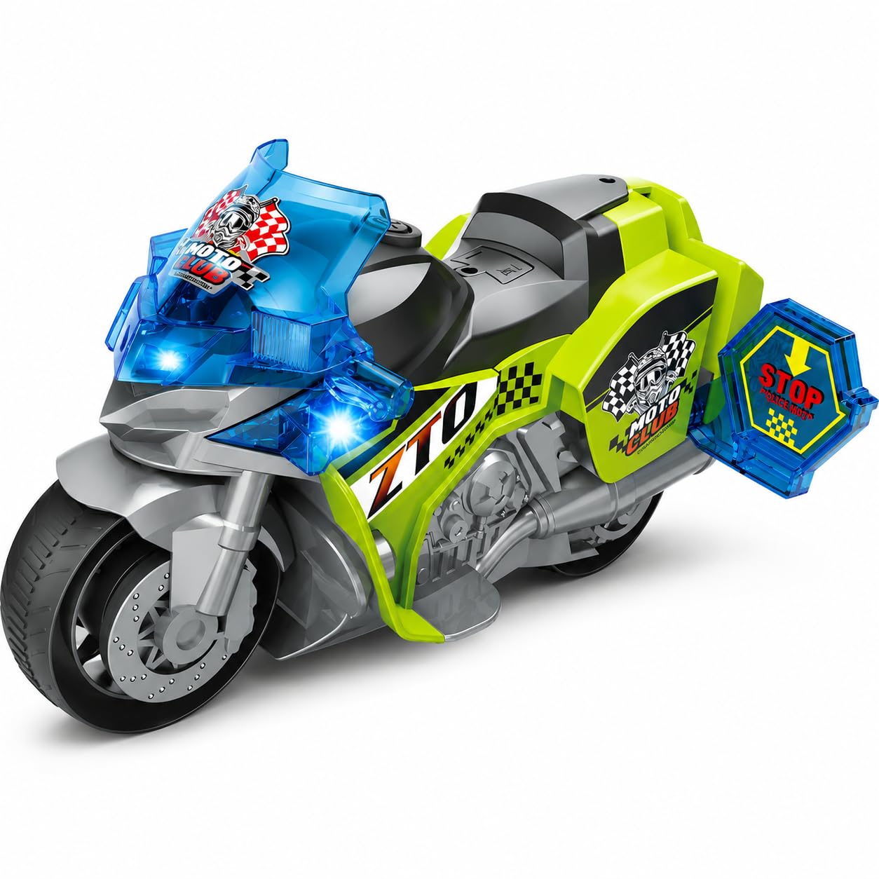 Moto Giocattolo Luci Suoni Reali Musica Mega Moto Luci Led e Suoni 27 cm Movimento Ruote Libere Pile Incluse Motor Sport Motoclub Multifunzione con Vano Porta Accessori e Segnale Stop,colori assortiti