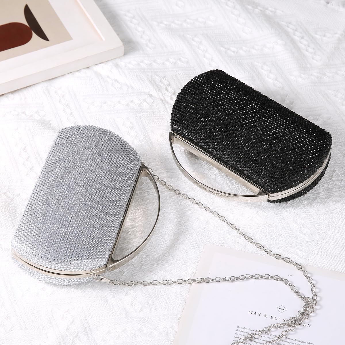 Women's Fashion Top Handle Rhinestone Beaded Evening Bag Clutch Handbag - Image 4