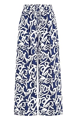 PRETTYGARDEN Womens Pants Elastic Waist Floral Lightweight Palazzo Pants for Women Casual Lounge Wide Leg Pants Woman