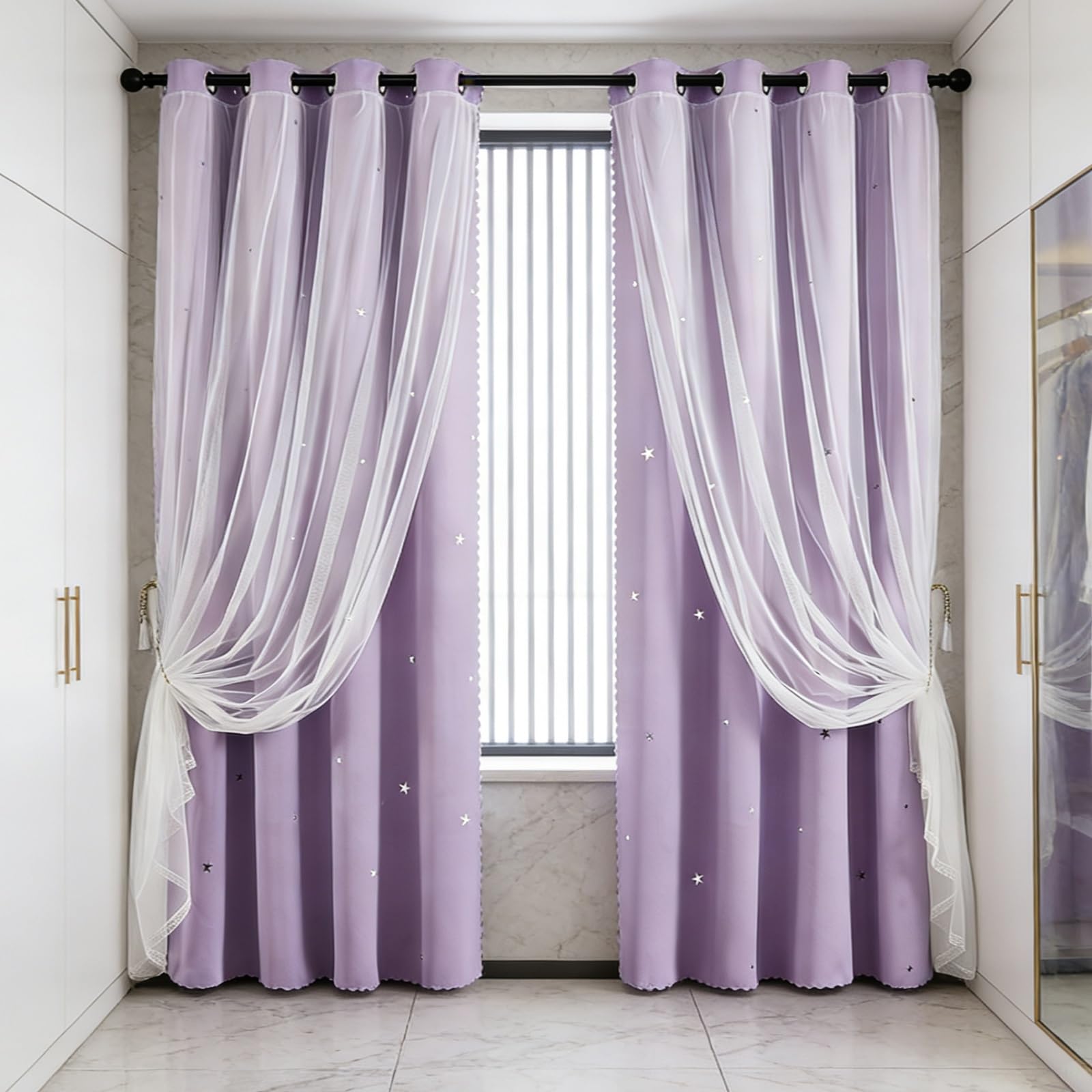 Cortinas Infantiles Niña 220 x 140 cm Estrella Diseño Cortina de Princesa I Room Darking - Bloques 80-95% Light Cortinas Dormitorio Juvenil para Habitacion de Niños, Morado