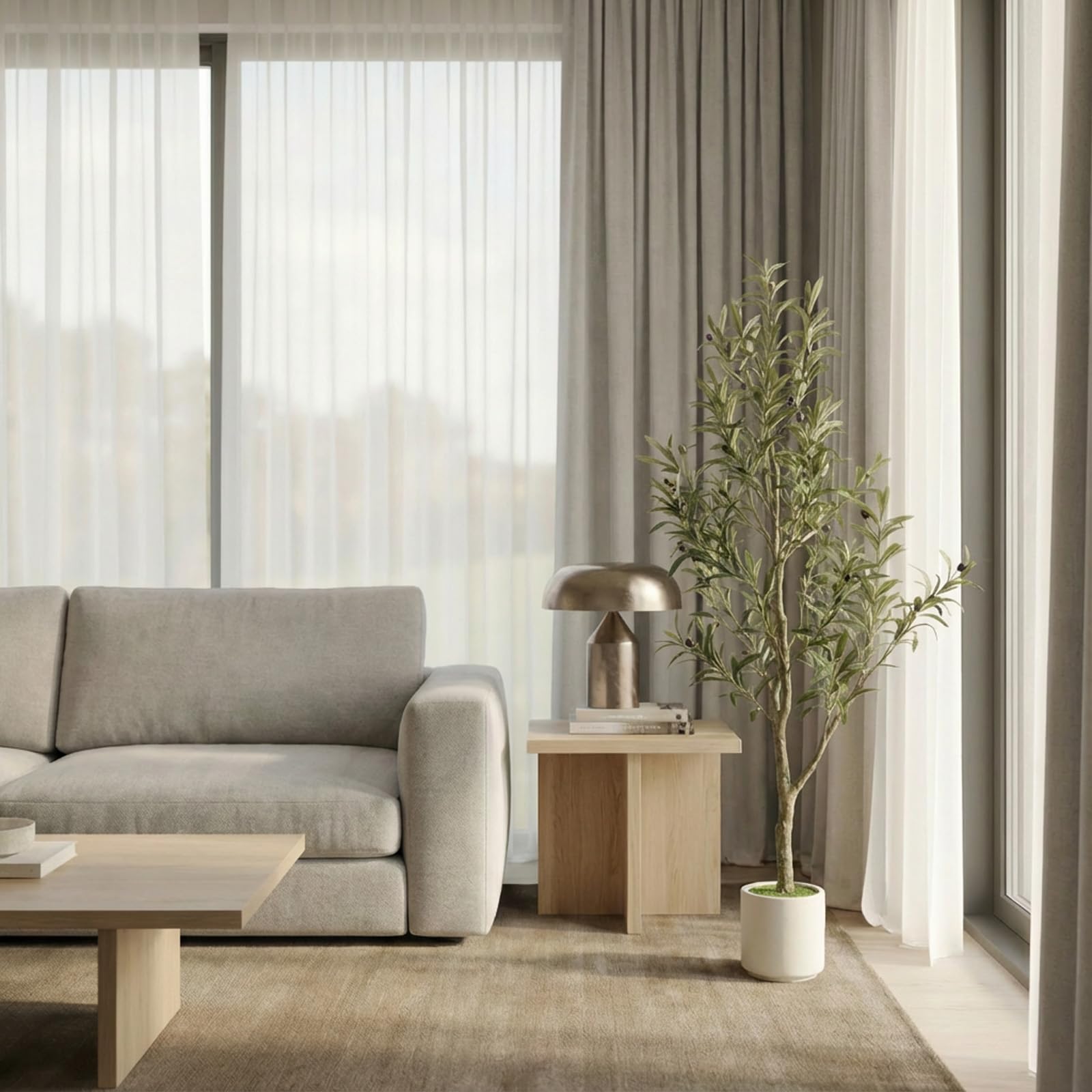 – Faux Olive Tree, 150cm Artificial Olive Trees with Lifelike Olive Branches and Fruits, Fake Floor Plants with Pot for Indoor Home Office Living Room Outdoor Decor 5FT