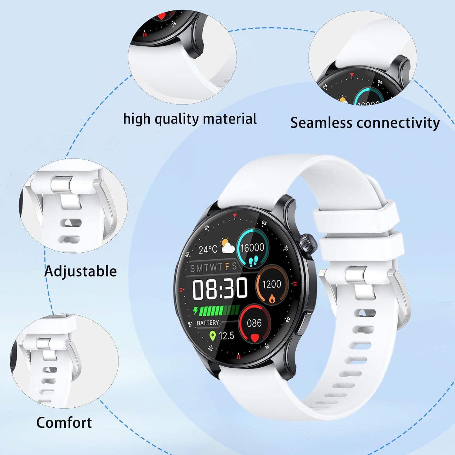 NOUKAJU Band for Oiviato S67, Smart Watch Replacement Band,Soft Silicone Strap,SmartWatch Accessories,Replacement Strap for Oiviato S67 SmartWatch(White) image 2