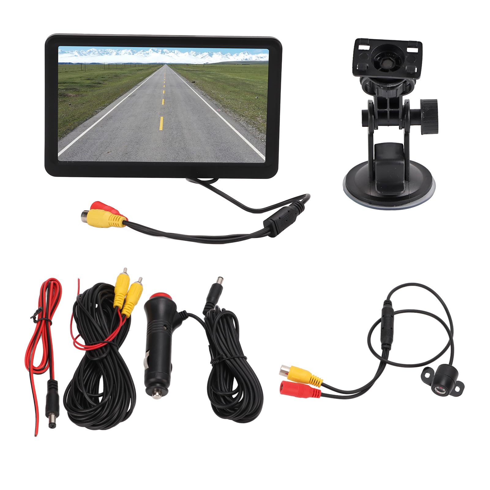 7-calowa kamera cofania z zestawem monitora, szerokokątny system parkowania cofania 170° z noktowizorem 4LED, kabel 6 m do samochodu kempingowego z przyczepą, autobusu, furgonetki (Round Hole Camera)