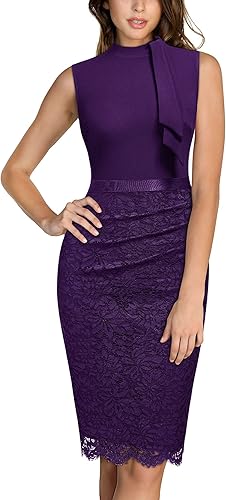 Miusol Women's Retro Half Collar Contrast Floral Lace Cocktail Party Dress