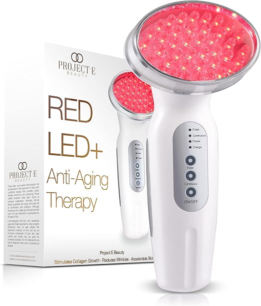 RED LED+ Anti-Aging Therapy by Project E Beauty | Collagen Boosting | Instant Firming and Lifting | Reduces Fine Lines & Wrinkles | Tightens & Tones | Rechargeable & Portable (Red LED Therapy)