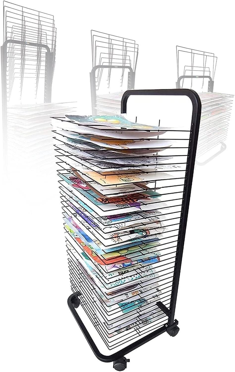 Aioneer Mobile Art Drying Rack for Classrooms, 20 Shelves Art Drying Rack, Drying Easel Art Studio, Space-saving Shelf For Canvas Board Paper Prints