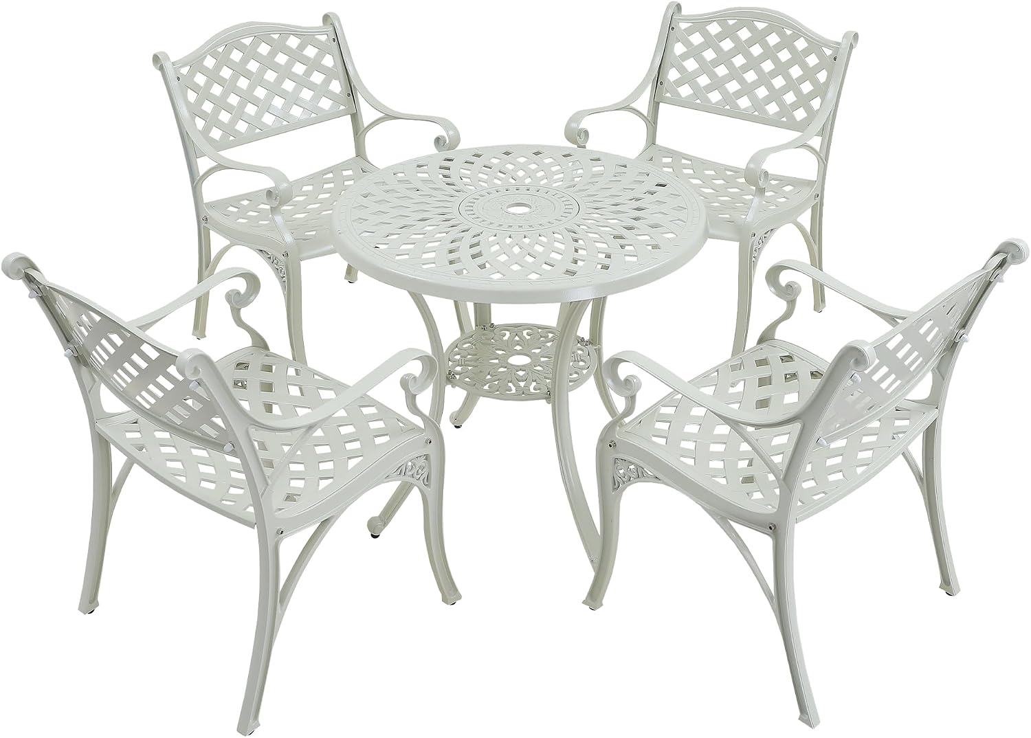 Clihome Patio Bistro Set 5pcs Outdoor Table Set Patio Table Patio Chairs Cast Aluminum Outdoor Dining Table Chairs Set for Patio Backyard Garden Park Poolside, White