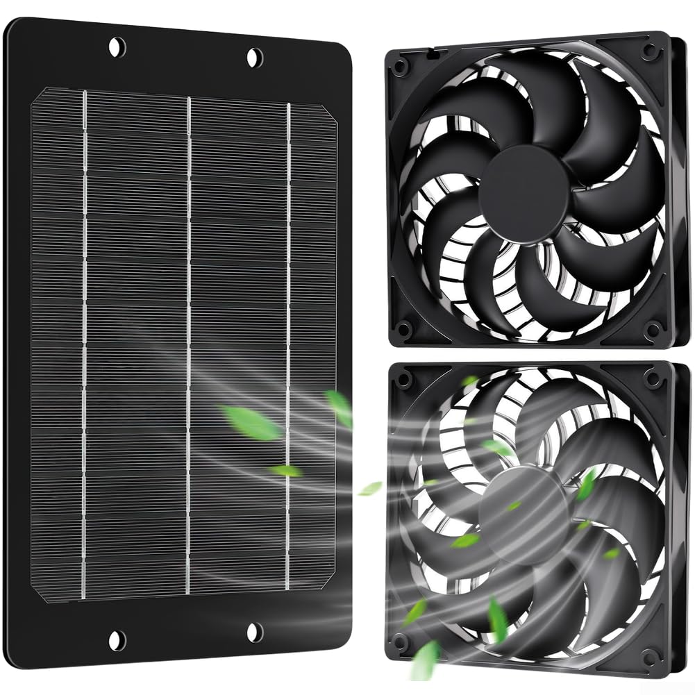 Kit de ventilador de panel solar, IP65 impermeable con energía solar, ventilador de escape dual de 12 V, ventiladores de ventilación al aire libre para gallineros, invernaderos, cobertizos, casas de