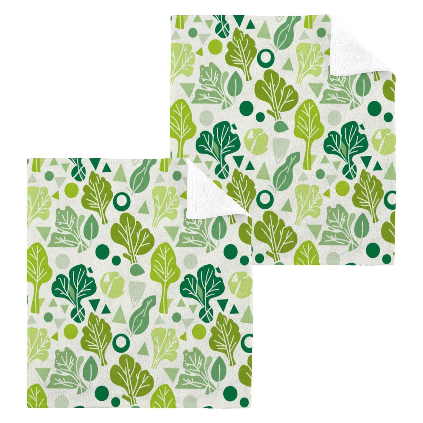 BOESI Green Leaf 12x12in Cotton Washcloth,Soft Absorbent Face Towel