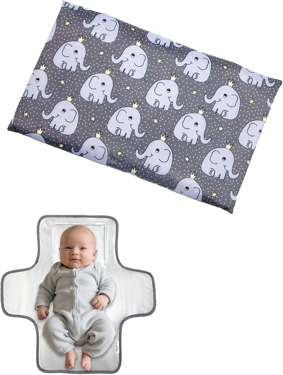 Cute Elephant Portable Diaper Changing Mat,Waterproof Foldable Travel Changing Pad,On-The-Go Wipeable Reusable Changing Pad,Waterproof & Compact,for Diaper Bags,Travel,Car Backseat Changes,Strollers