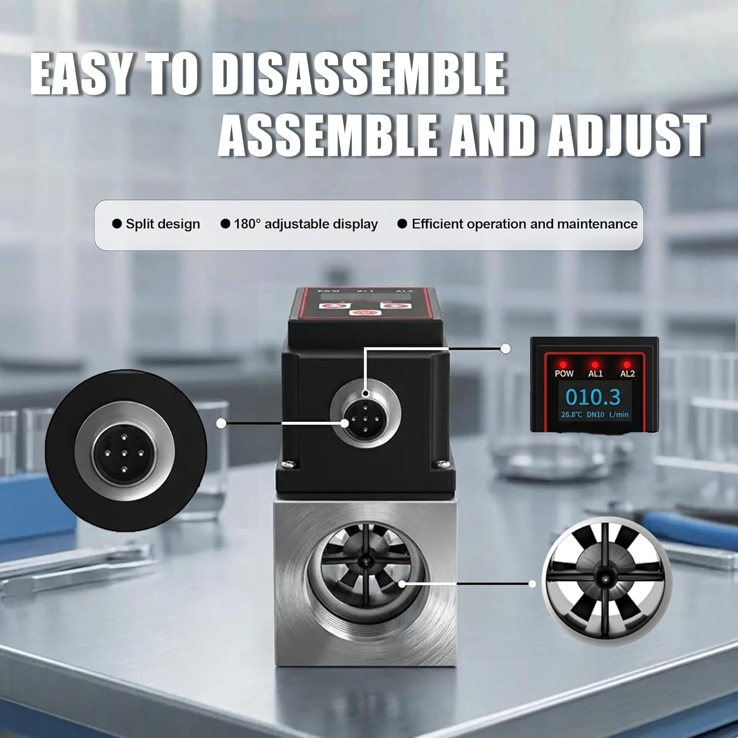 Micro Turbine Flow Meter 4-20mA Flow Transmitter with Temperature Sensor, OLED Display,Stainless Steel Industrial Flow Meter for for Water Industrial Liquids-DN20