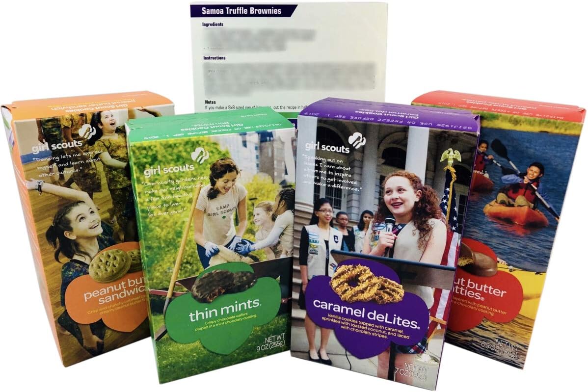 Thin Mints, Caramel DeLites (Samoas), Peanut Butter Patties (Tagalongs) and Peanut Butter Sandwich (Do-si-dos) Variety 4 Pack - Includes 4 Unique Recipes Printed on a 5"x8" Card