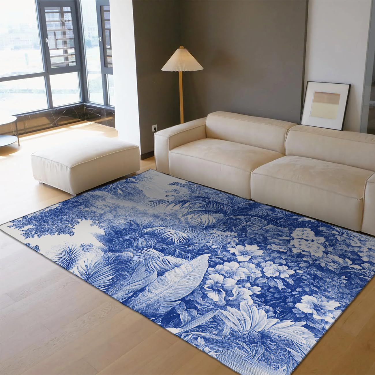 Tapis pour salon lavable et fin 180x270cm antidérapant bleu