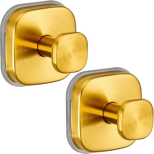 Miniatura 9 de Ganchos de ventosa para ducha, ganchos de baño reutilizables para toallas, batas y lufa, montaje sin taladro en cocina, paredes, metal, vidrio, Oro