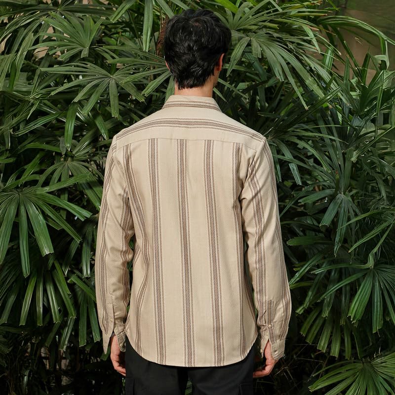 Image of CAHOOT Men's Bisque Shirt Casual Wear | Spread Collar | Long Sleeve | Button Closure | Shirt Crafted with Comfort Fit for Everyday Wear