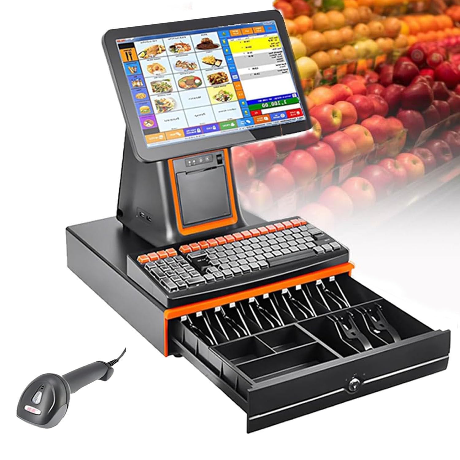 Pos per Piccole Imprese,Registratore di Cassa Intelligente all-in-One,Terminale di Pagamento da 58 Mm,Monitor Touch-Screen Pos da 15,6 Pollici,per Vendita al Dettaglio,Ristoranti A