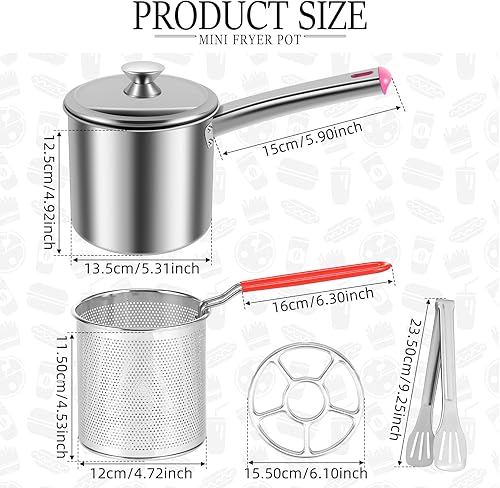 Miniatura 3 de Olla para freír con cesta coladora, olla de acero inoxidable con tapa y asa, mini freidora de aceite de 1.8 litros, freidora portátil, freidora