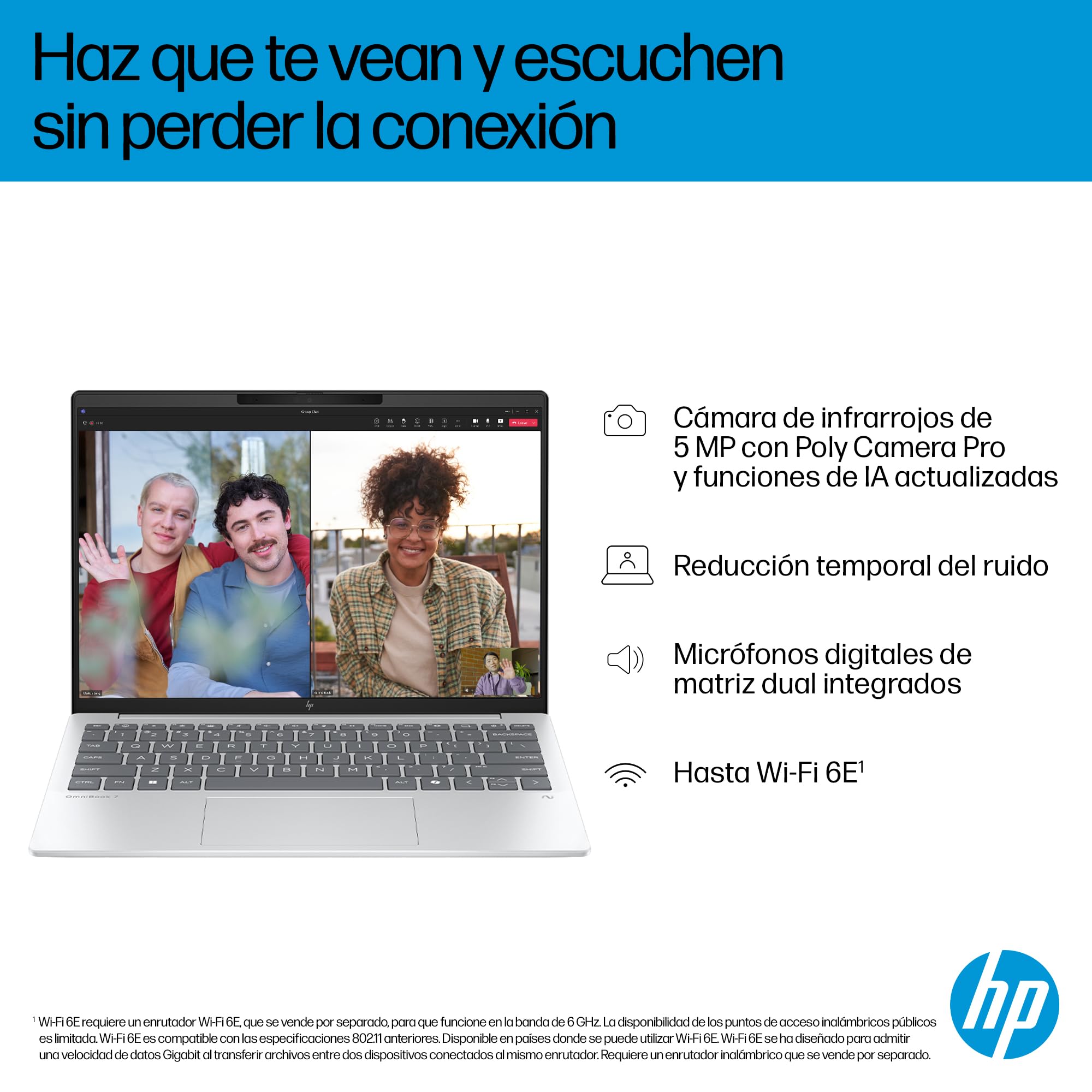 HP OmniBook 7 Aero Ordenador Portátil 13.3" 2K Ryzen AI 7 350, 32GB, 1TB | Ultraligero <1 kg, IA 50 TOPS, AMD Radeon 860M, batería de larga duración, WiFi 6, Windows 11, Teclado Qwerty Español, Gris