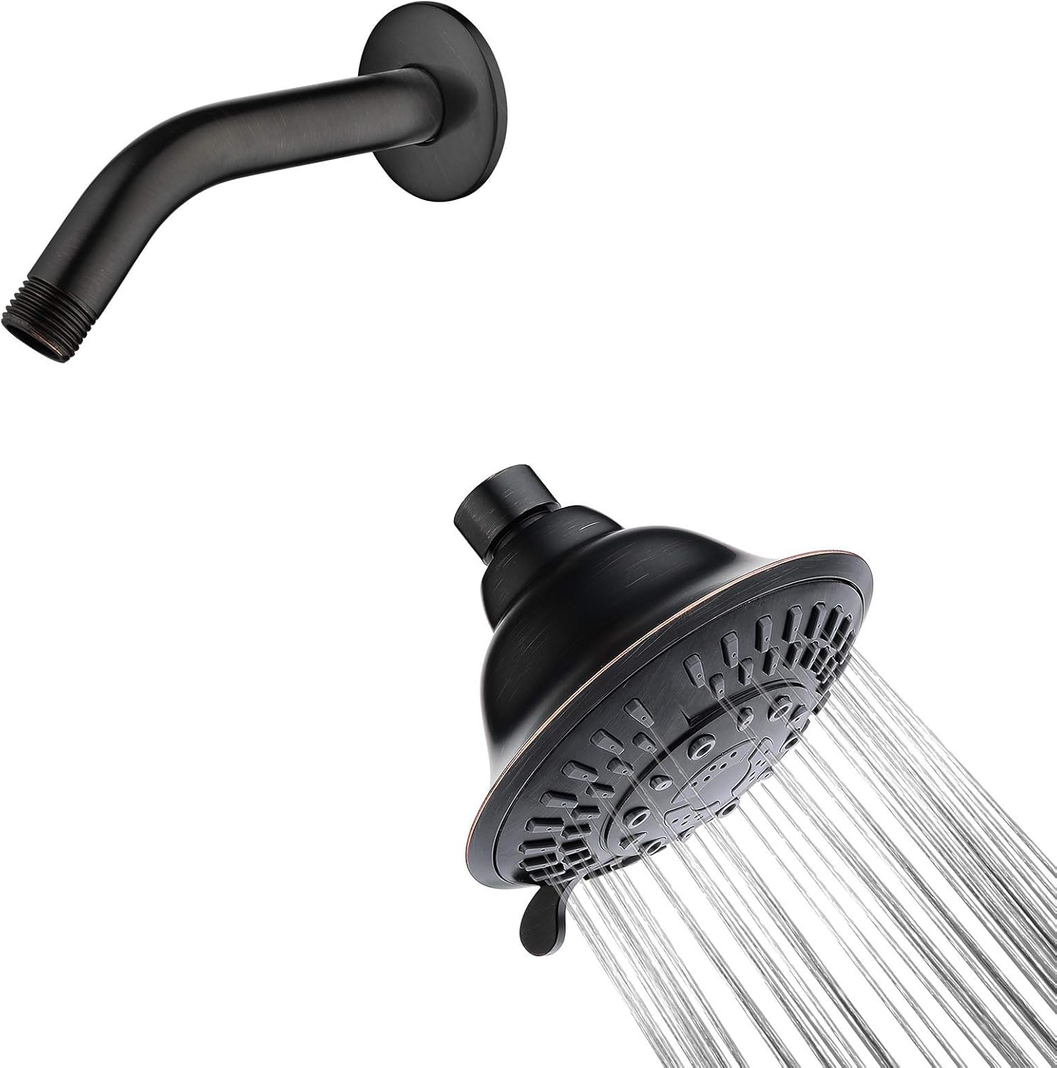 BRIGHT SHOWERS High Pressure Rain Showerhead 9 Spray Settings Shower Head and Matching 6 Inch Brass Shower Pipe-Arm Bathroom Rain Shower Arm, Oil-Rubbed Bronze