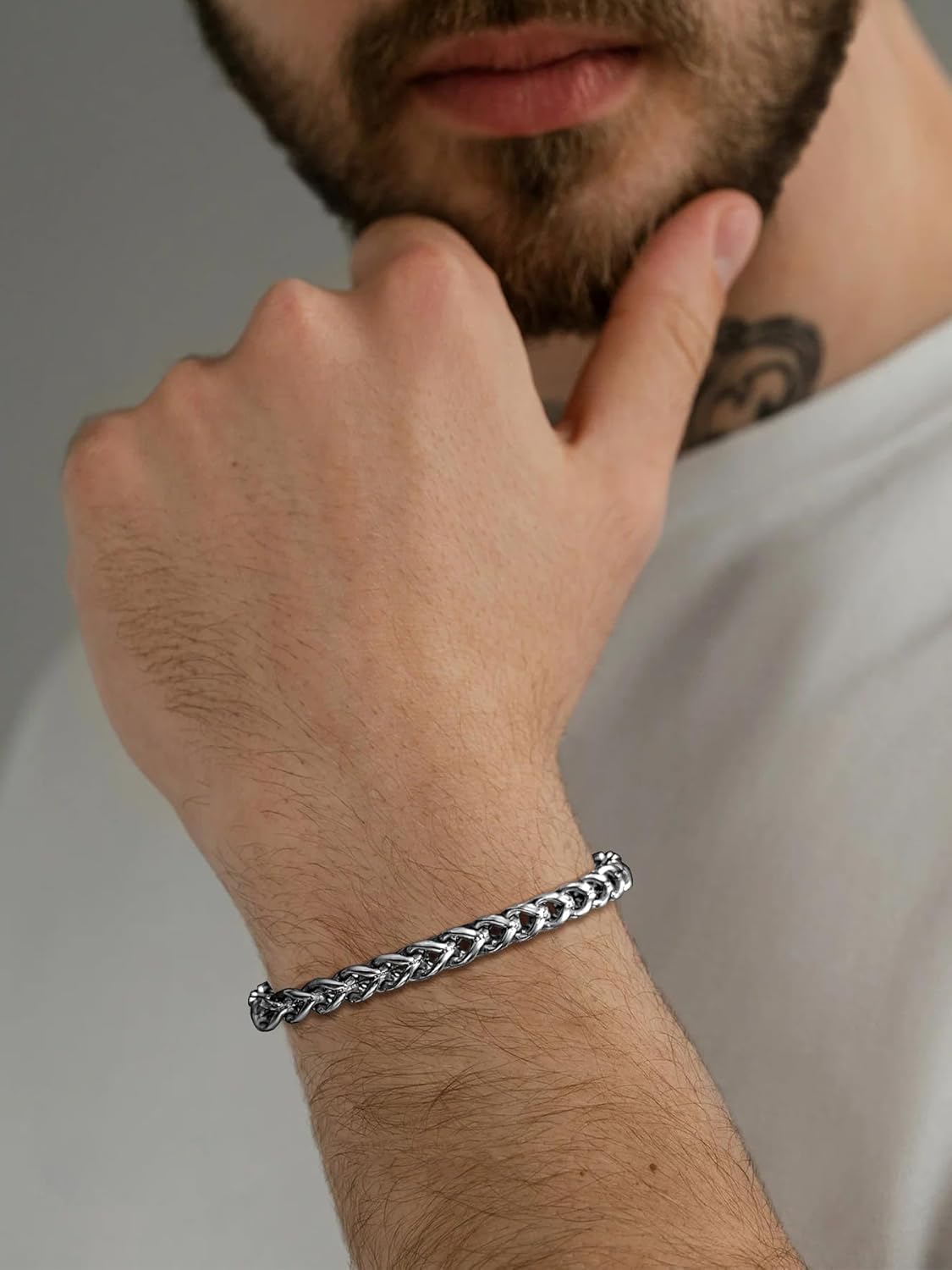 Mens Franco Chain Bracelet - 5MM, 8MM, 10MM Width - Stainless Steel/Black Metal/18K Gold Metal - Fold Over Clasp Jewelry Gift for Men, Dad, Husband - Image 2