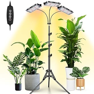 LORDEM Plant Grow Light with Stand, Full Spectrum LED Growing Lamp, Tri-Head with 3H/6H/12H Timer, 6 Dimmable Levels, 3 Lighting Modes, 15"-63" Adjustable Tripod