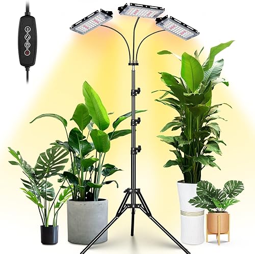 LORDEM Luz de cultivo de plantas con soporte, lámpara de plantas de espectro completo de 150 W para plantas de interior, lámpara LED de pie con