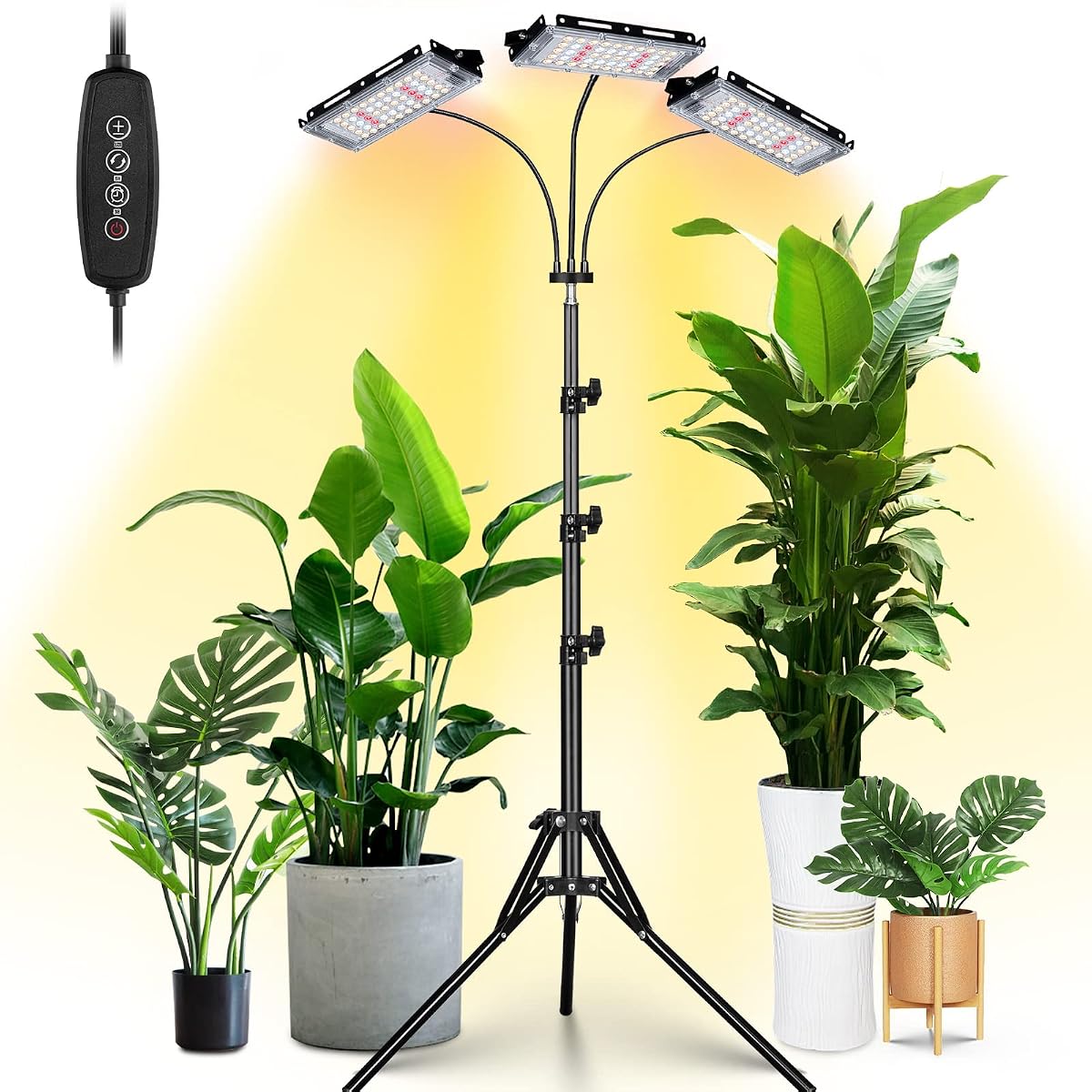 LORDEM Tri-Head Plant Grow Light with Timer, Full Spectrum Indoor LED Lamp,